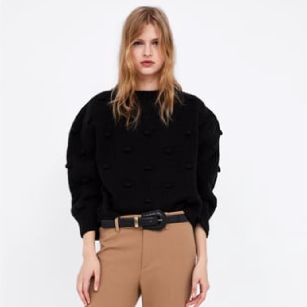 Zara Black Pom Pom Sweater 2018